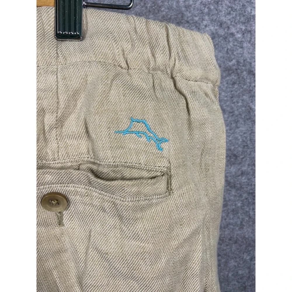 Tommy Bahama Mens XXL Tan Linen‎ Blend Elastic Waist Straight Leg Pants Khaki